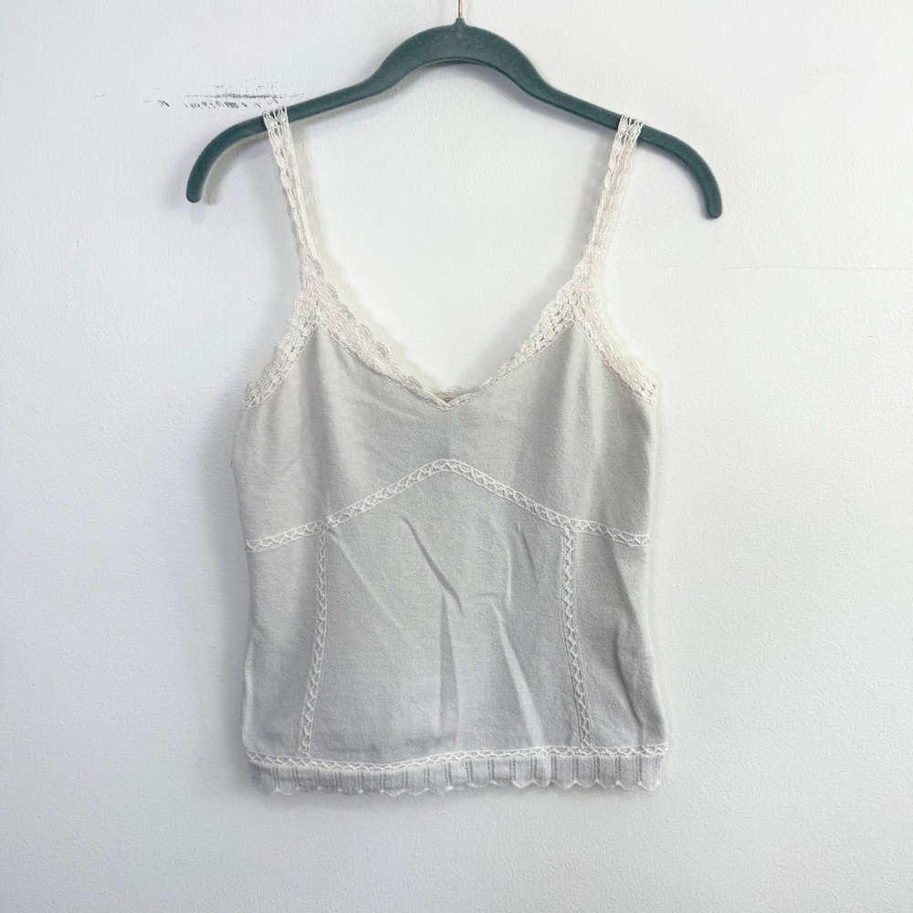 Vintage Express White Lace Trim Camisole Tank Top Size Medium
